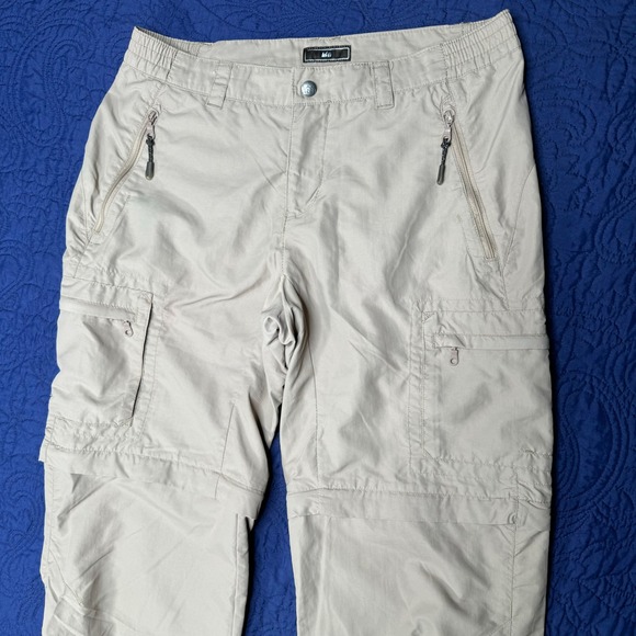 REI Womens Convertible Cargo Pants Hiking Outdoor Zip Off Beige Zip Pockets Read - Picture 2 of 9